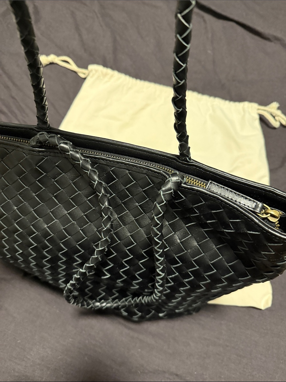 Bembien Le Max Tote - Black Woven Leather Tote Bag - Picture 3 of 5